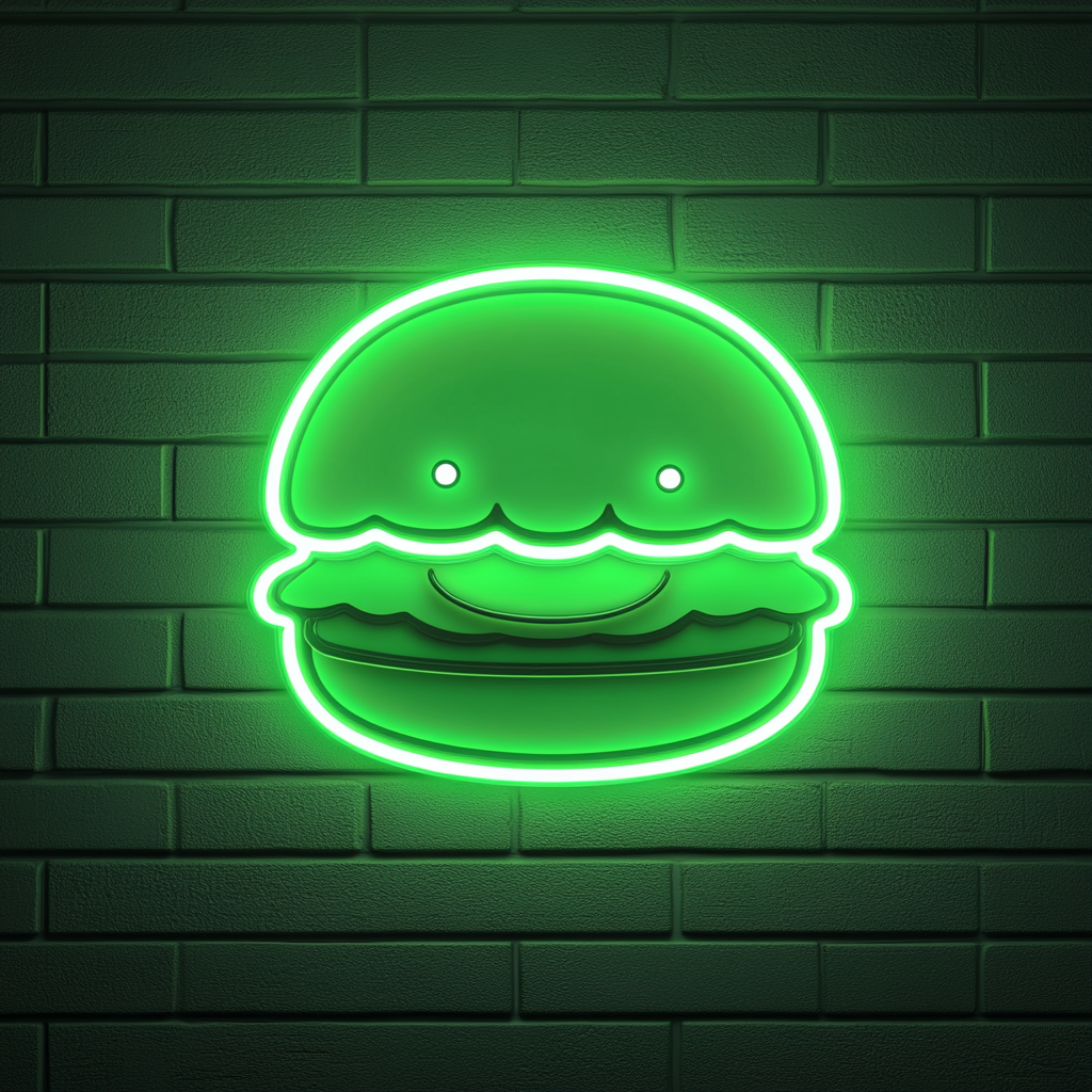 Smiling Burger - Green Neon Sign, 18 Inches