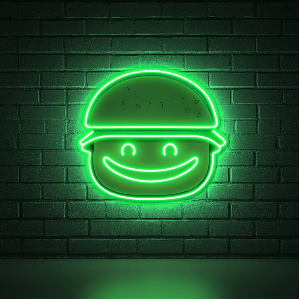 Smiling Burger - Green Neon Sign, 18 Inches
