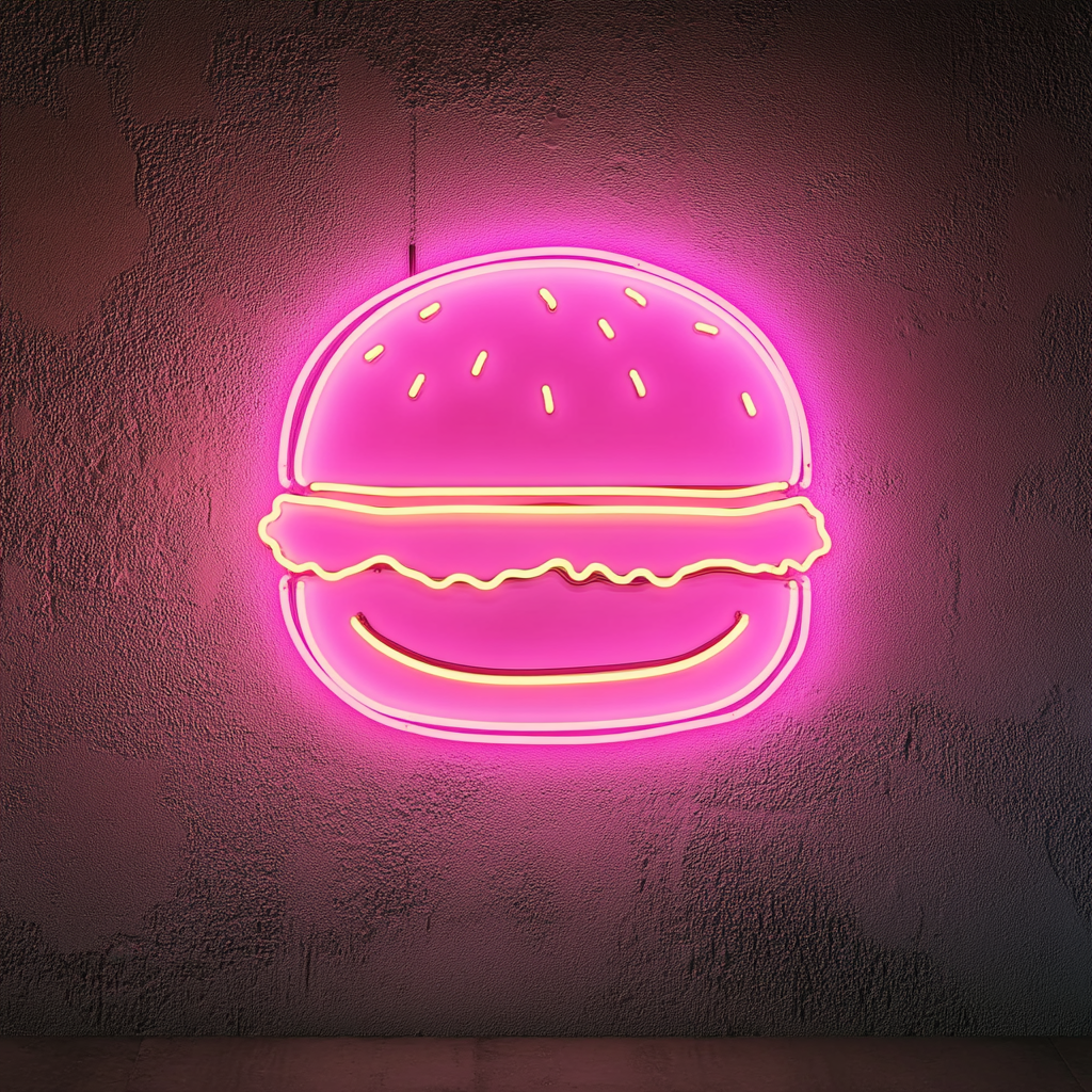 Smiling Burger - Pink Neon Sign, 18 Inches