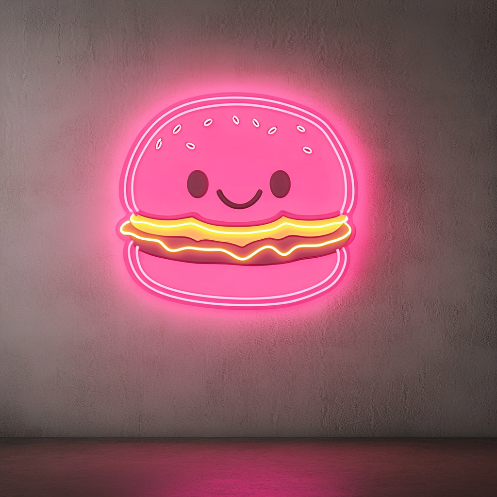 Smiling Burger - Pink Neon Sign, 24 Inches
