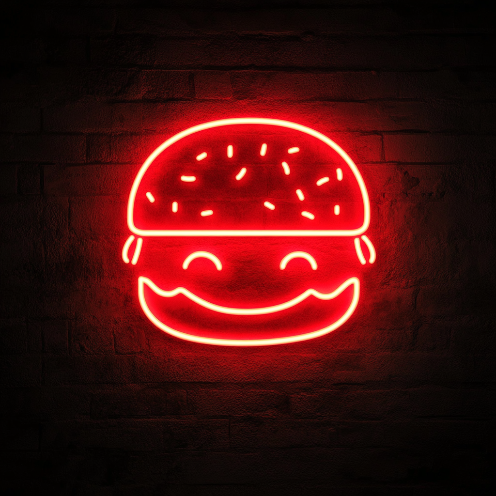Smiling Burger - Red Neon Sign, 24 Inches