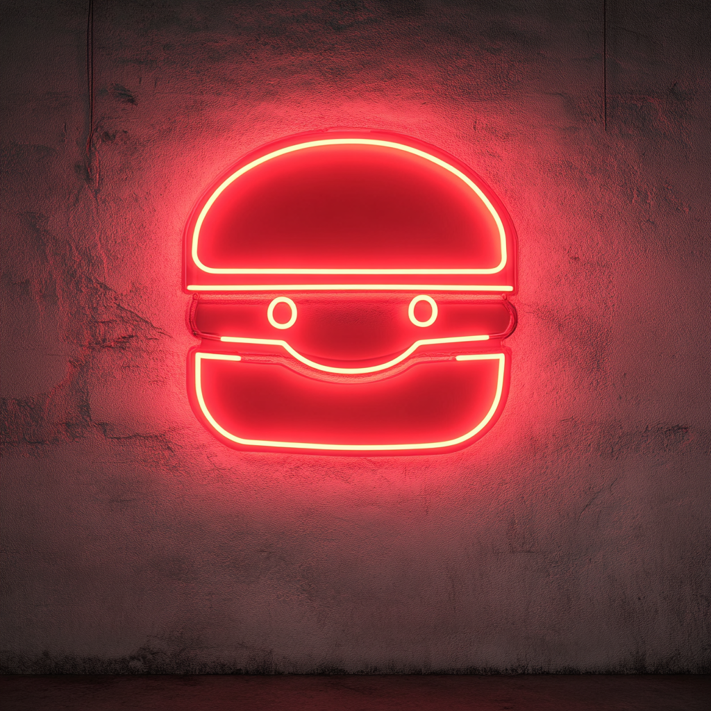 Smiling Burger - Red Neon Sign, 18 Inches