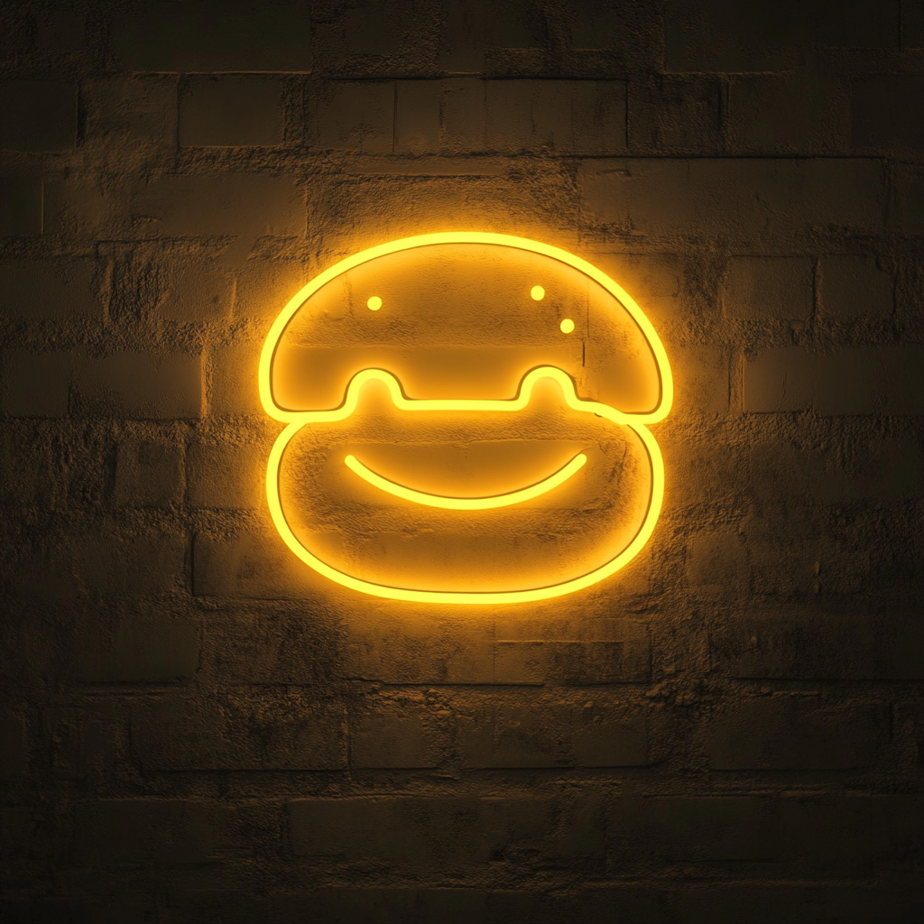 Smiling Burger - Yellow Neon Sign, 18 Inches