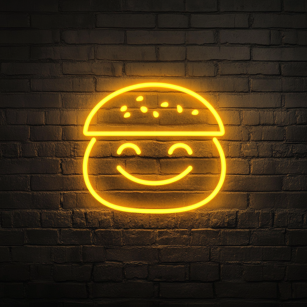 Smiling Burger - Yellow Neon Sign, 24 Inches