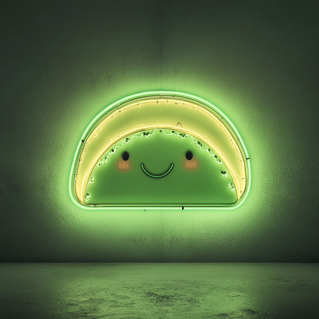 Smiling Taco - Green Neon Sign, 18 Inches