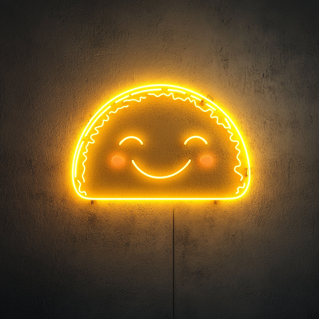 Smiling Taco - Yellow Neon Sign, 18 Inches