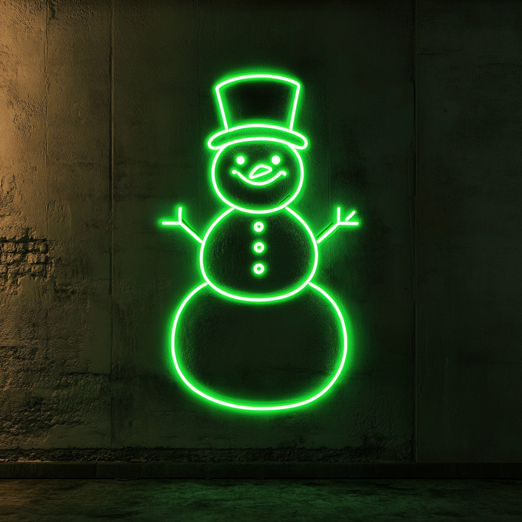 Snowman - Green Neon Sign, 18 Inches