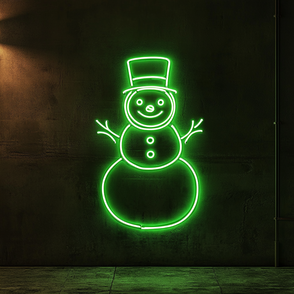 Snowman - Green Neon Sign, 18 Inches