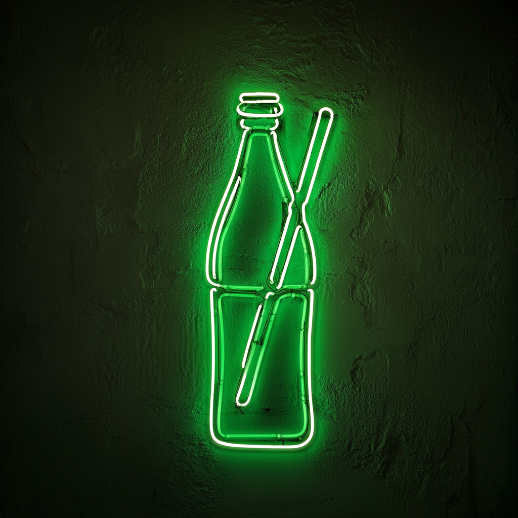 Soda Bottle with Straw - Green Neon Sign, 24 Inches