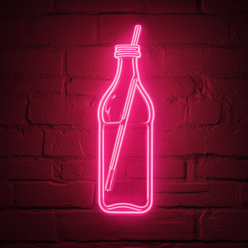 Soda Bottle with Straw - Pink Neon Sign, 18 Inches