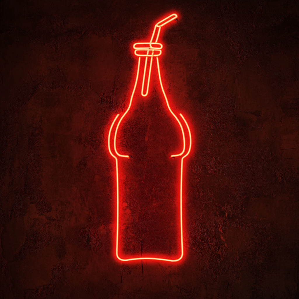 Soda Bottle with Straw - Red Neon Sign, 24 Inches