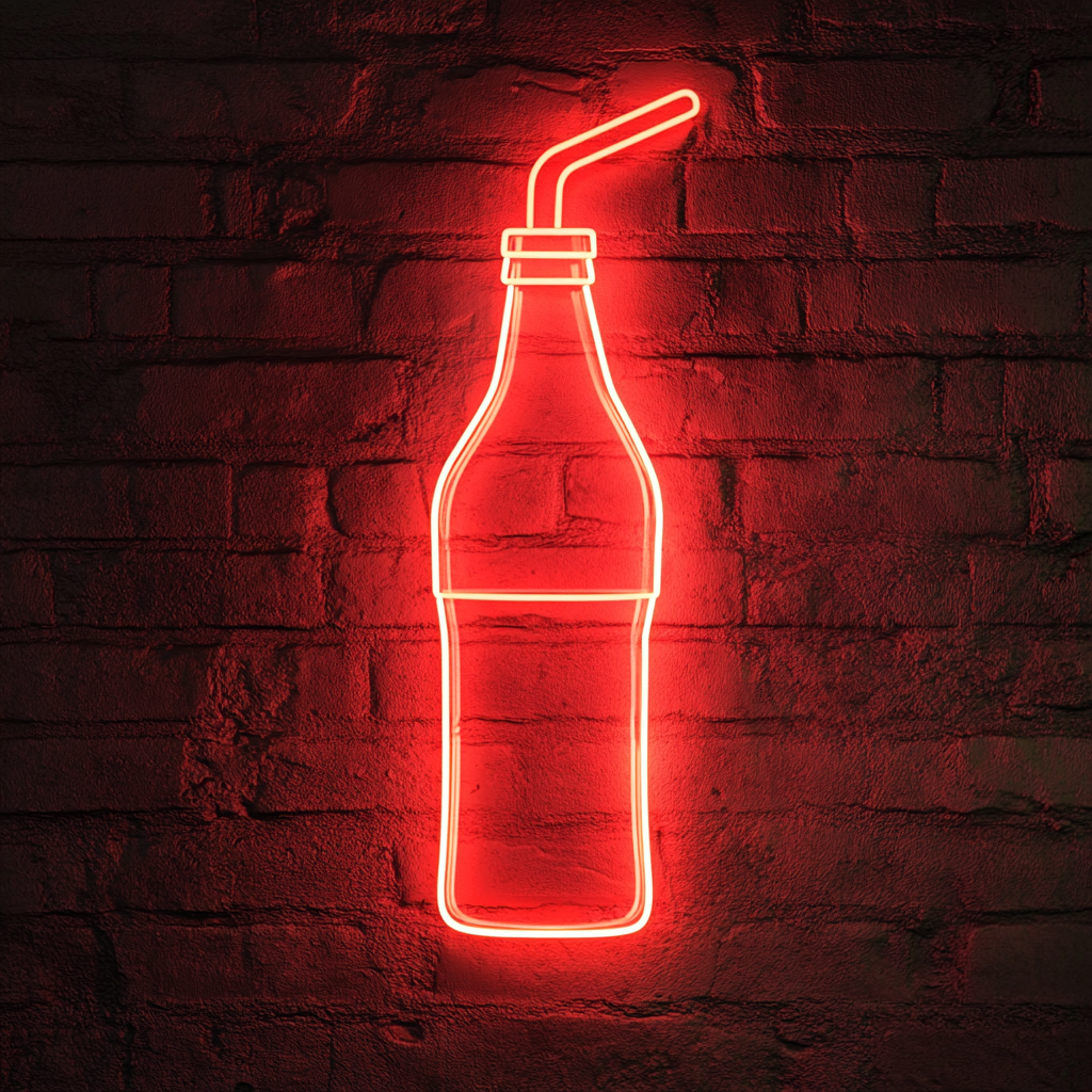 Soda Bottle with Straw - Red Neon Sign, 24 Inches