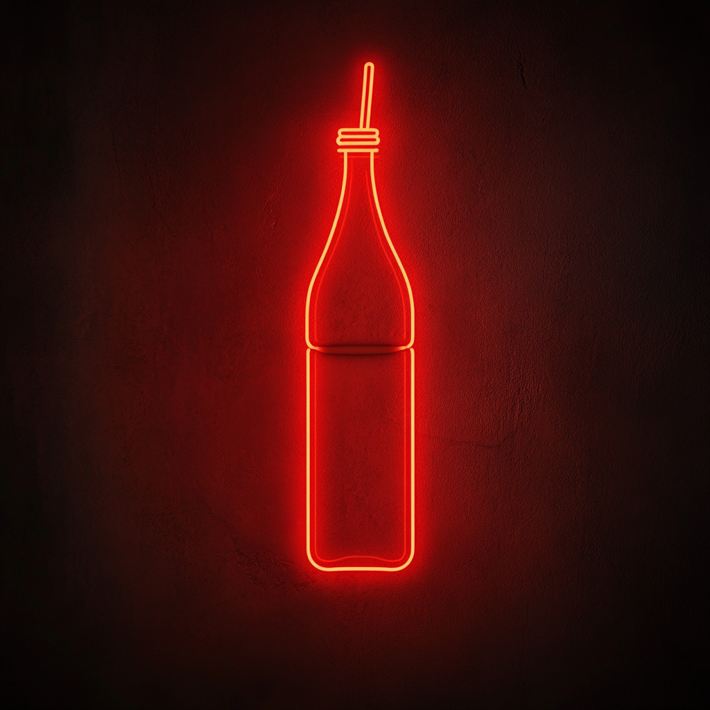Soda Bottle with Straw - Red Neon Sign, 18 Inches