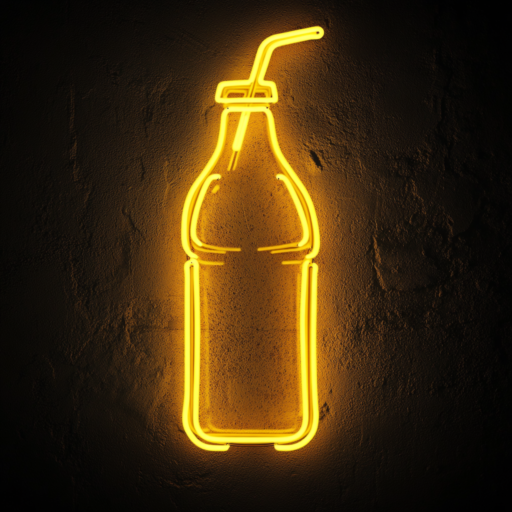 Soda Bottle with Straw - Yellow Neon Sign, 18 Inches