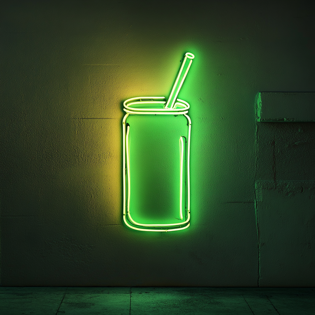 Soda Can with Straw - Green Neon Sign, 24 Inches