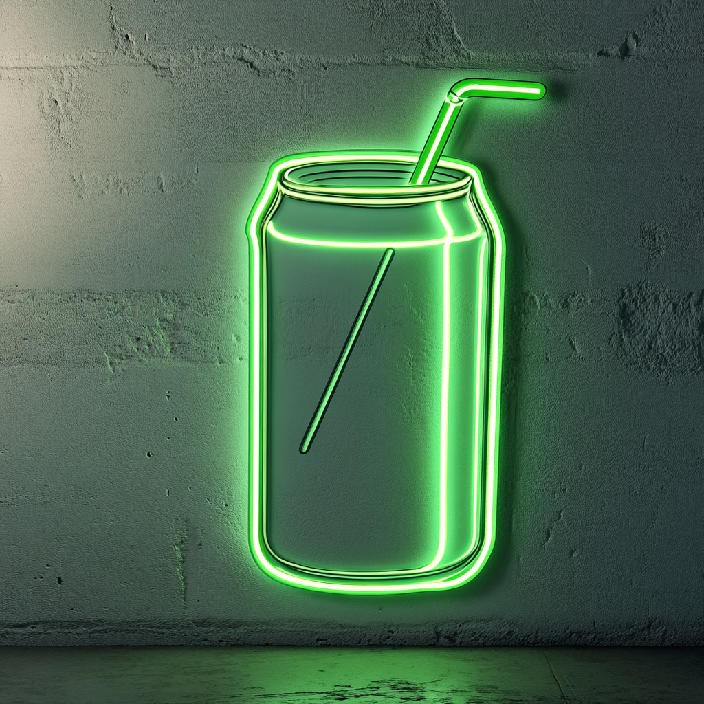 Soda Can with Straw - Green Neon Sign, 24 Inches