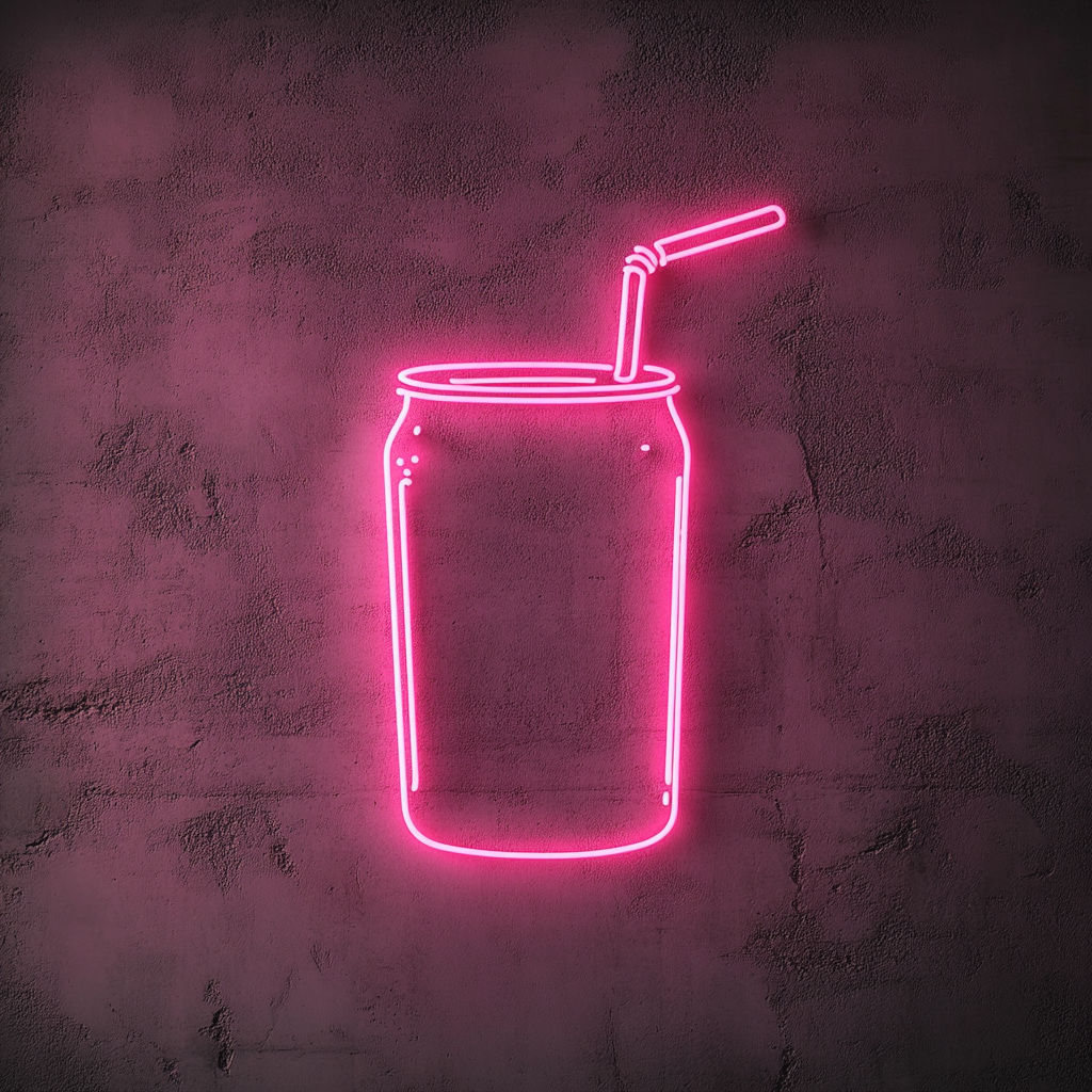 Soda Can with Straw - Pink Neon Sign, 24 Inches