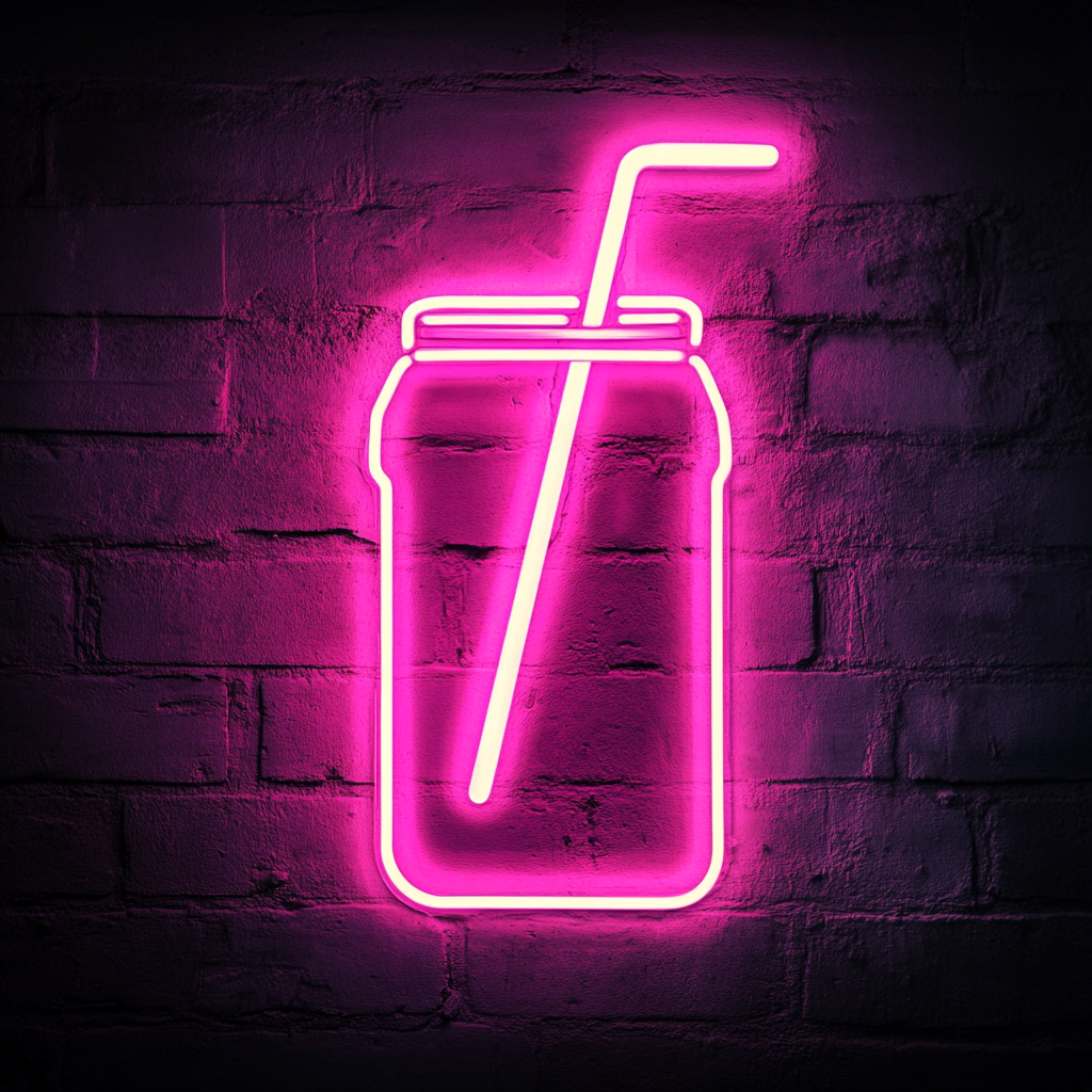 Soda Can with Straw - Pink Neon Sign, 18 Inches