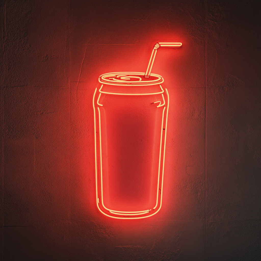 Soda Can with Straw - Red Neon Sign, 24 Inches