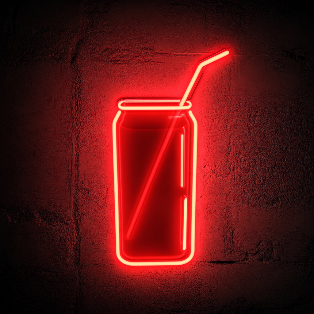 Soda Can with Straw - Red Neon Sign, 18 Inches