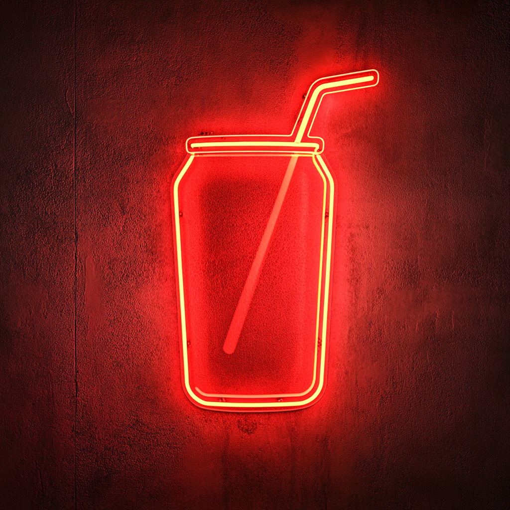 Soda Can with Straw - Red Neon Sign, 24 Inches