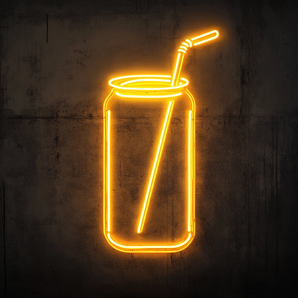 Soda Can with Straw - Yellow Neon Sign, 18 Inches