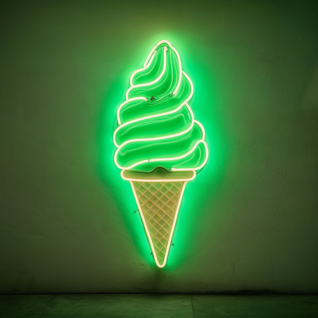 Soft-Serve Ice Cream Cone - Green Neon Sign, 24 Inches