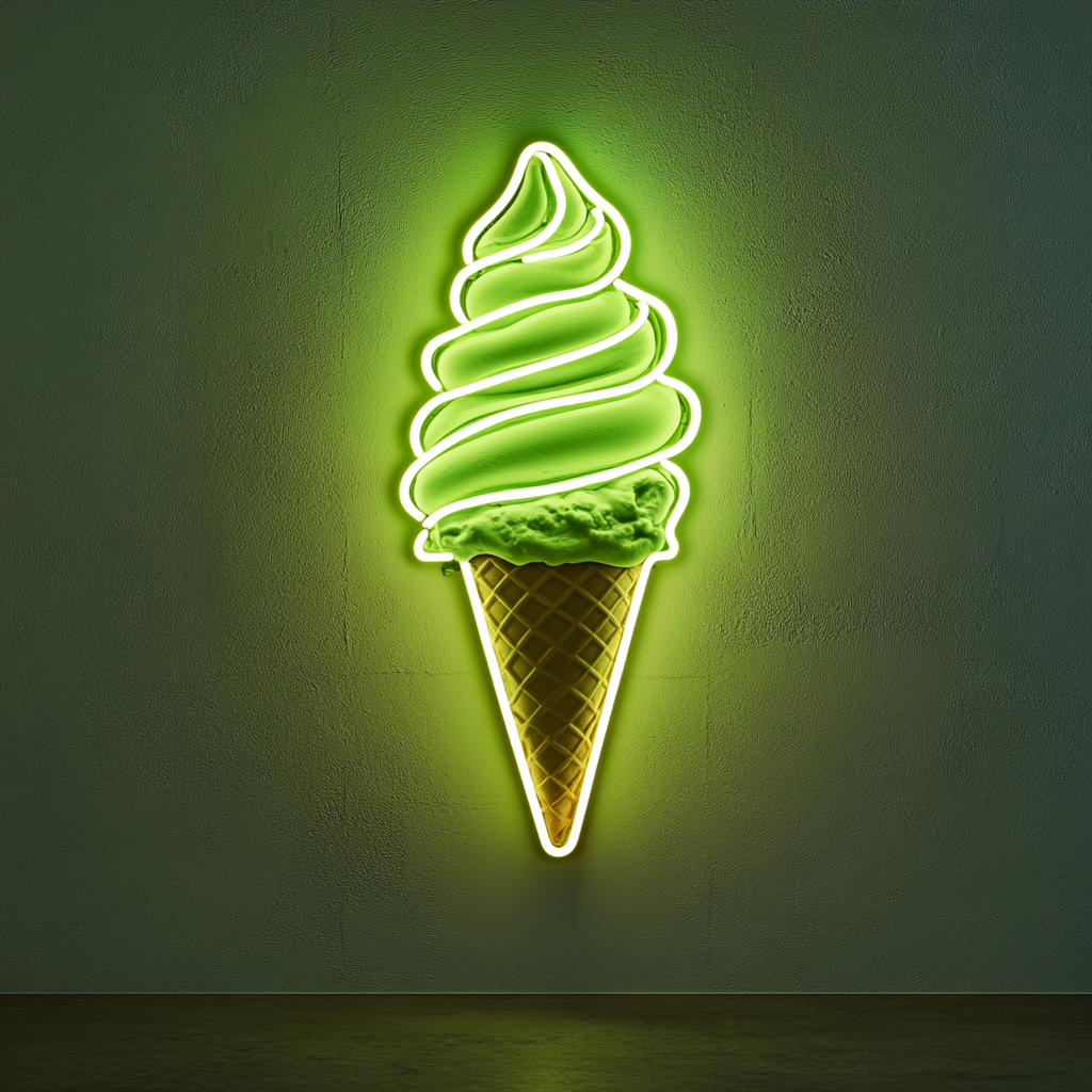 Soft-Serve Ice Cream Cone - Green Neon Sign, 24 Inches