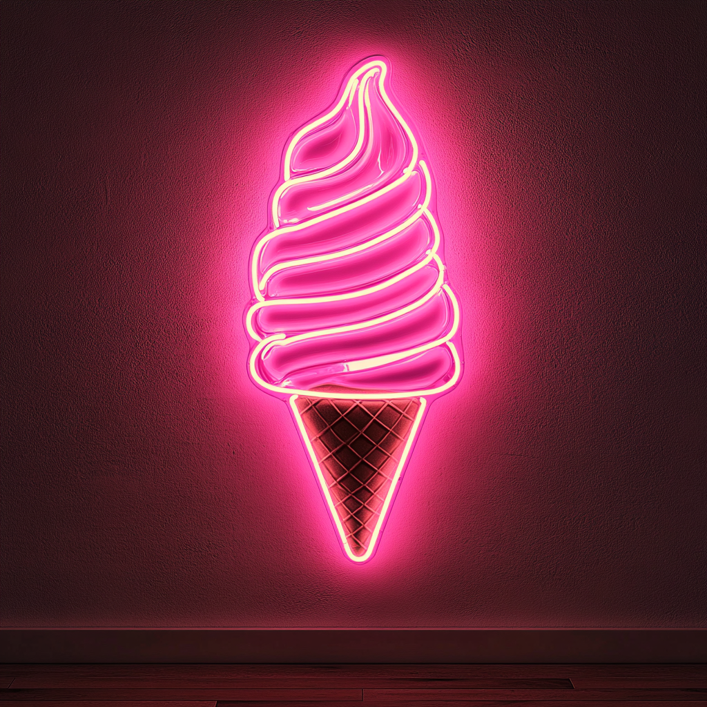 Soft-Serve Ice Cream Cone - Pink Neon Sign, 24 Inches