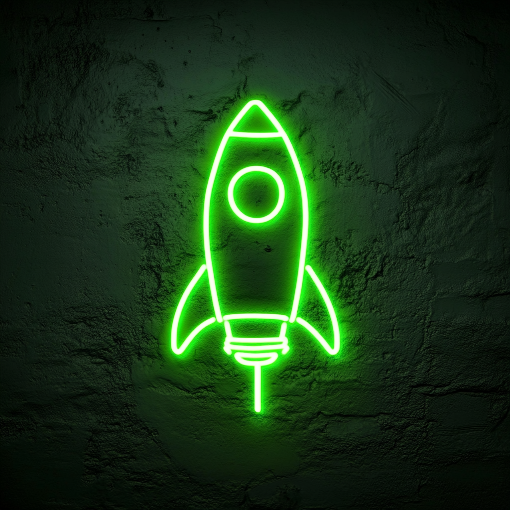 Space Rocket - Green Neon Sign, 24 Inches