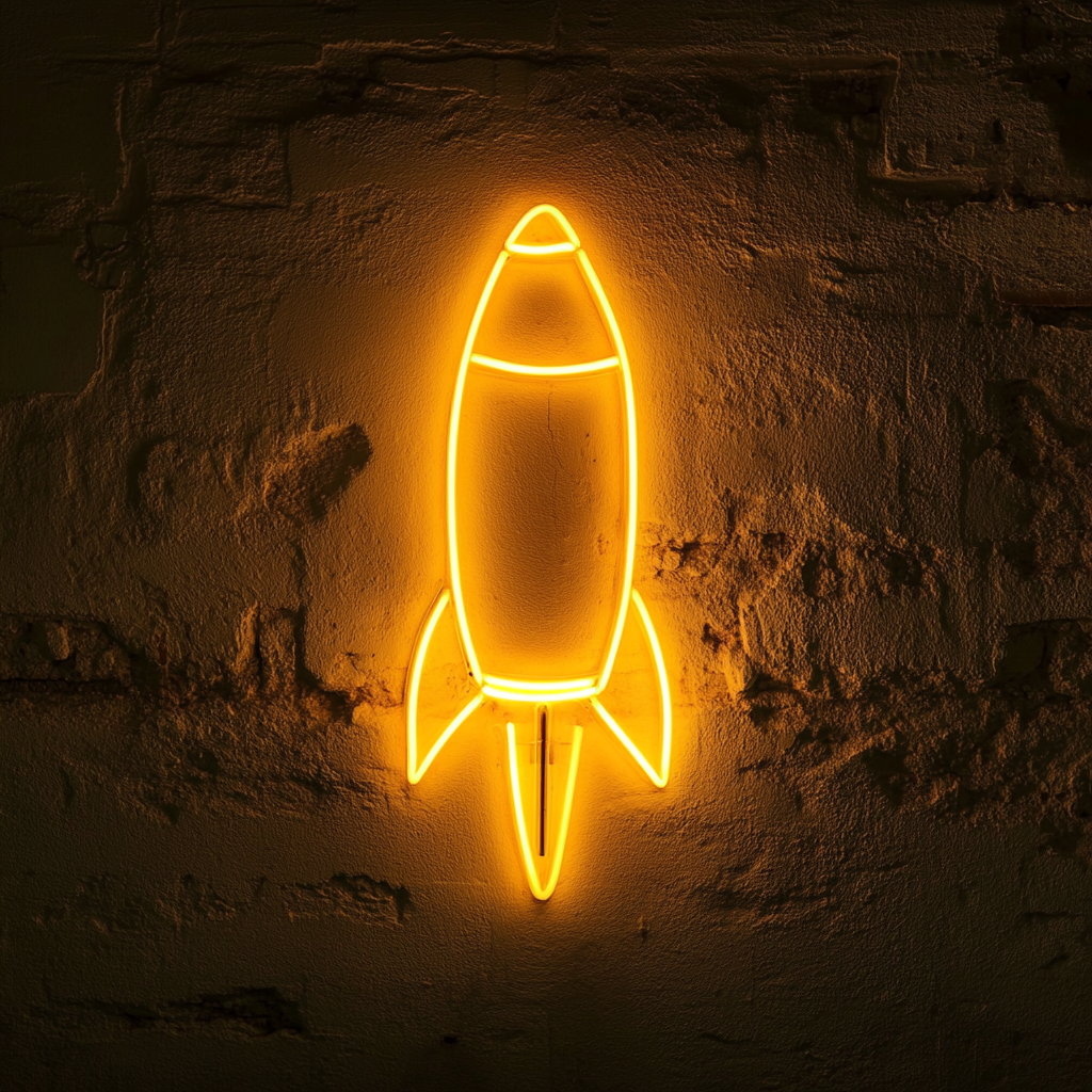 Space Rocket - Yellow Neon Sign, 24 Inches