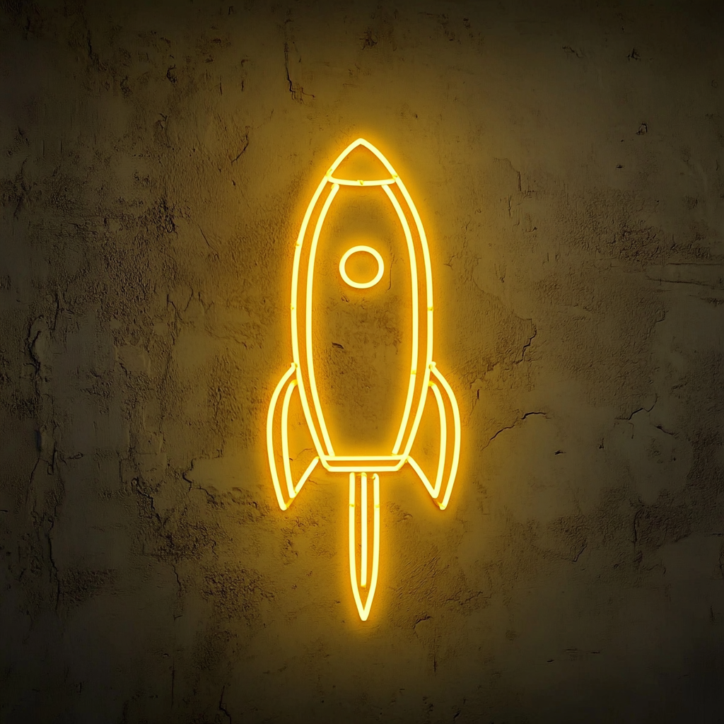 Space Rocket - Yellow Neon Sign, 24 Inches