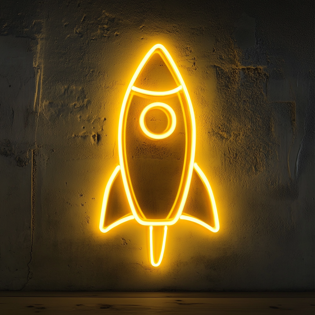 Space Rocket - Yellow Neon Sign, 24 Inches