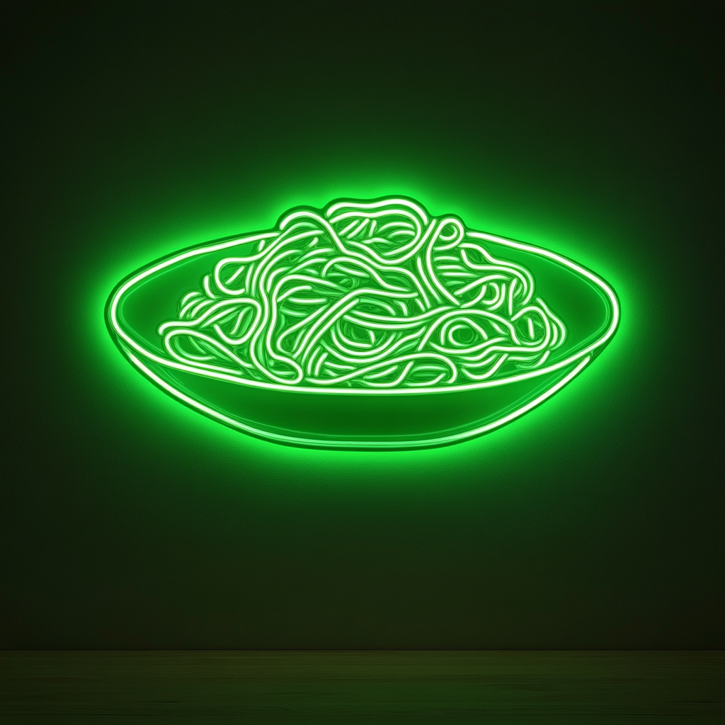Spaghetti Plate - Green Neon Sign, 24 Inches