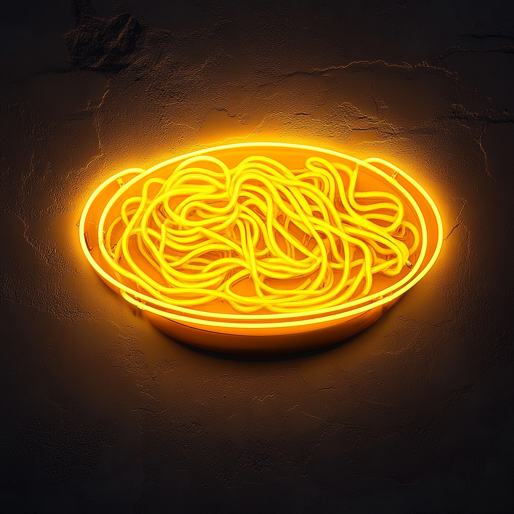 Spaghetti Plate - Yellow Neon Sign, 24 Inches