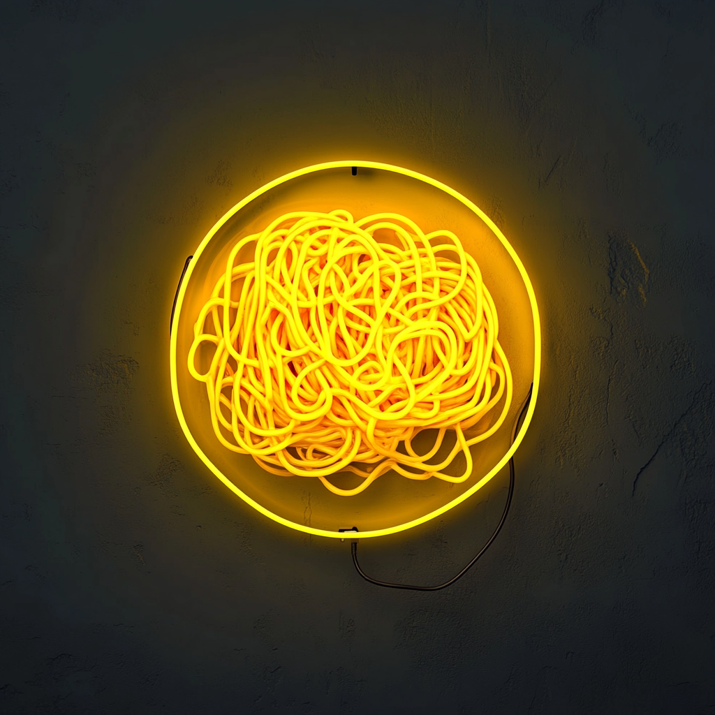 Spaghetti Plate - Yellow Neon Sign, 24 Inches
