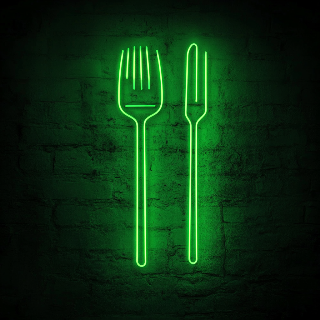 Spatula and Fork - Green Neon Sign, 18 Inches