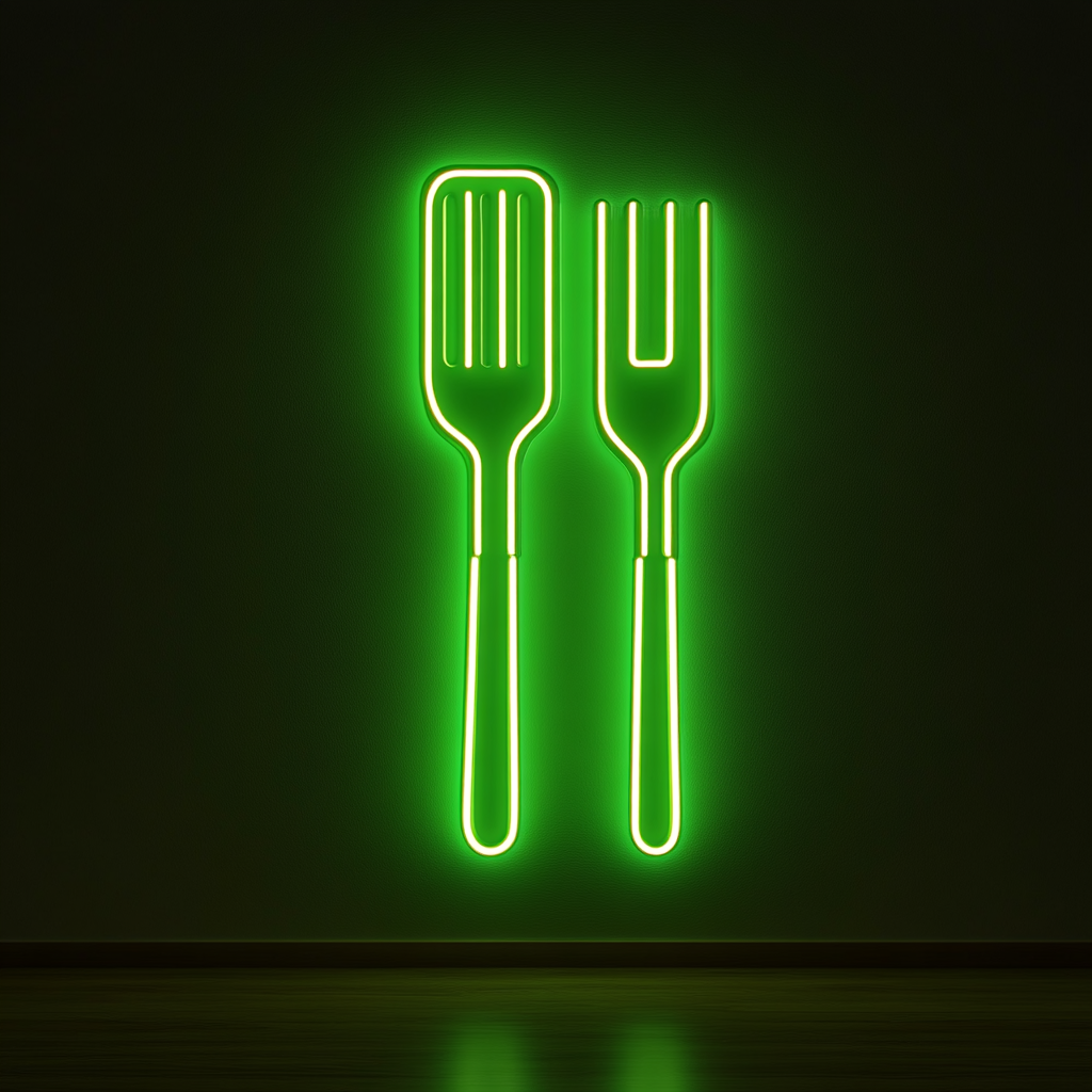Spatula and Fork - Green Neon Sign, 24 Inches