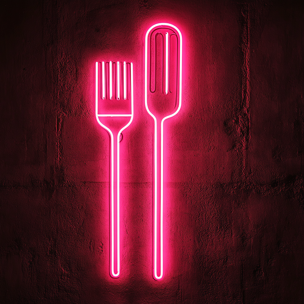 Spatula and Fork - Pink Neon Sign, 18 Inches