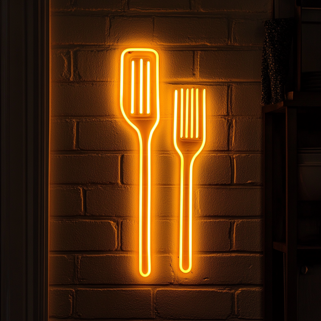 Spatula and Fork - Yellow Neon Sign, 18 Inches