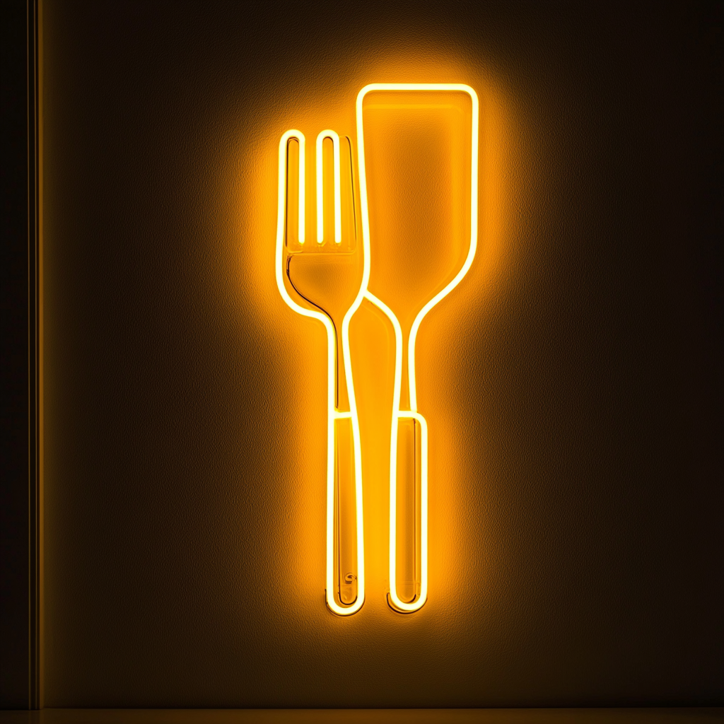 Spatula and Fork - Yellow Neon Sign, 24 Inches