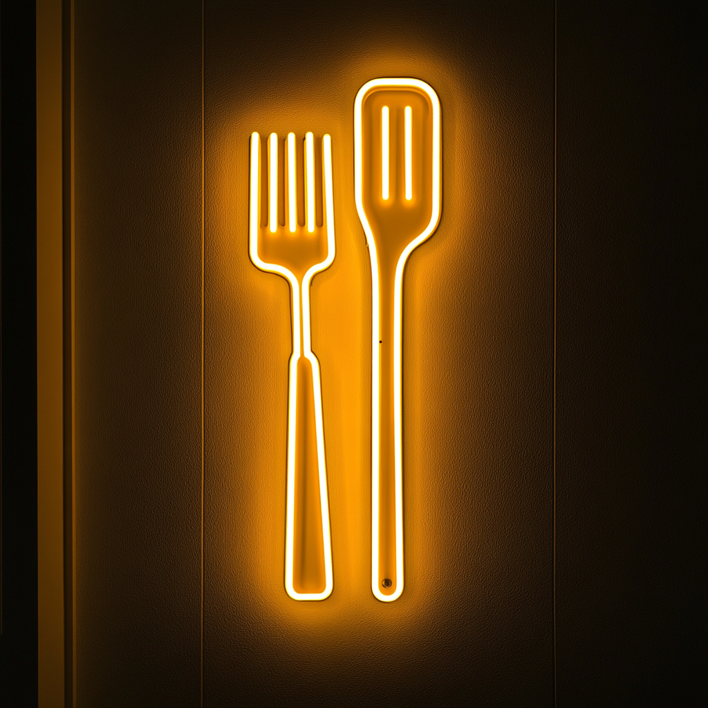 Spatula and Fork - Yellow Neon Sign, 24 Inches