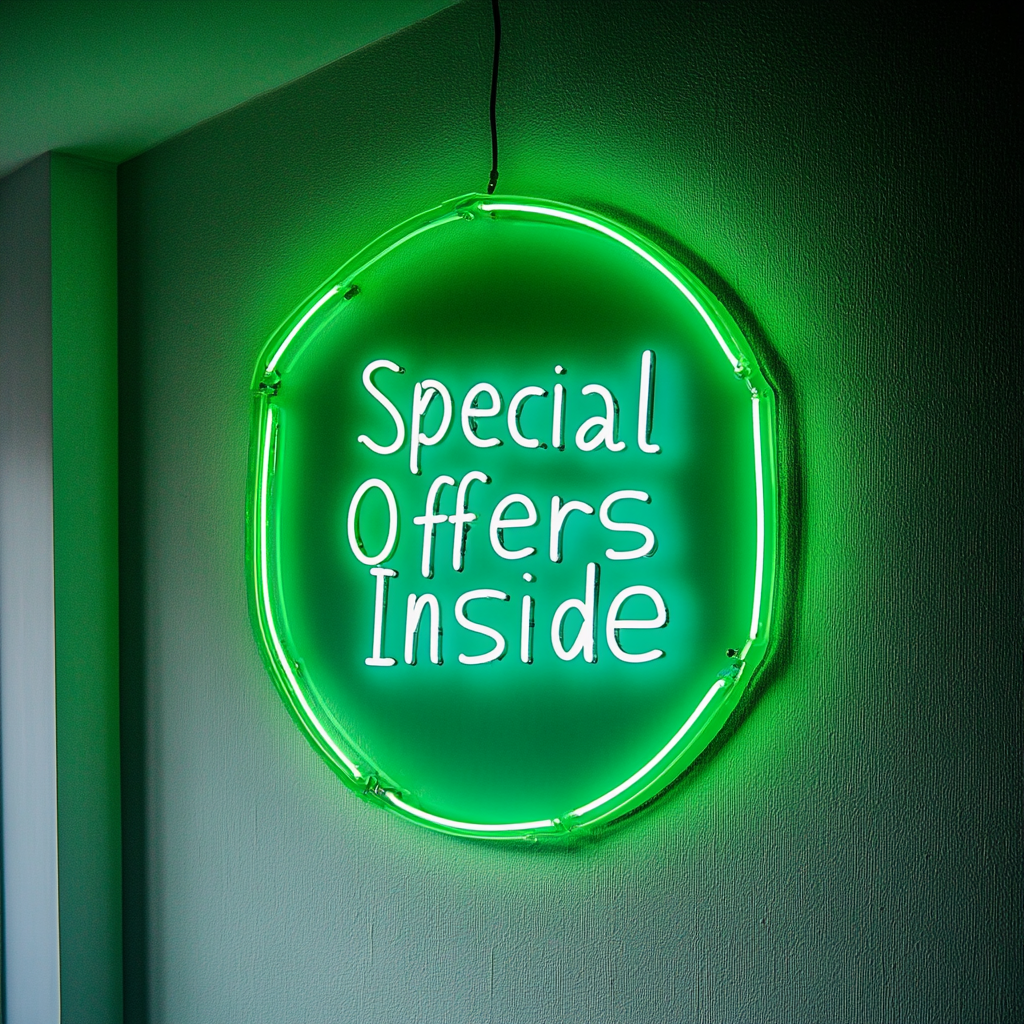 "Special Offers Inside" - Green Neon Sign, 24 Inches