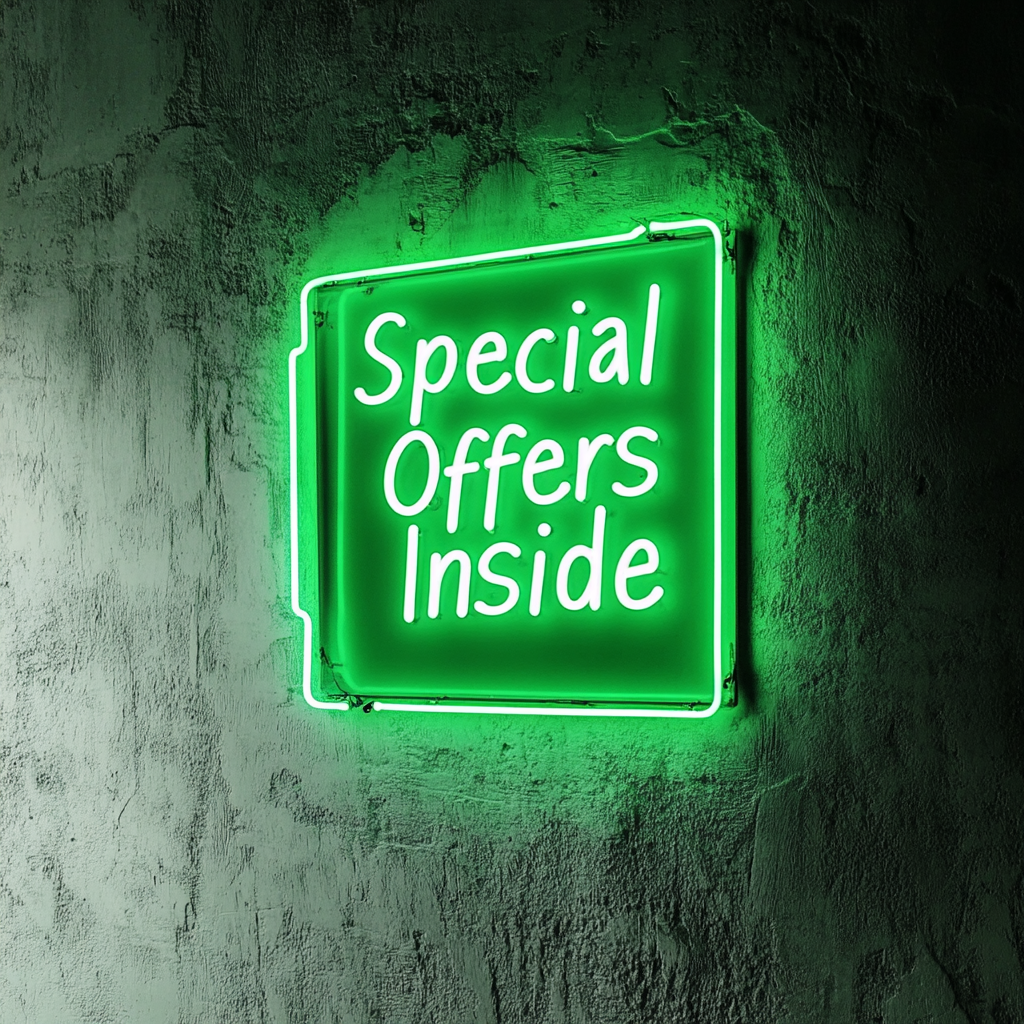 "Special Offers Inside" - Green Neon Sign, 24 Inches
