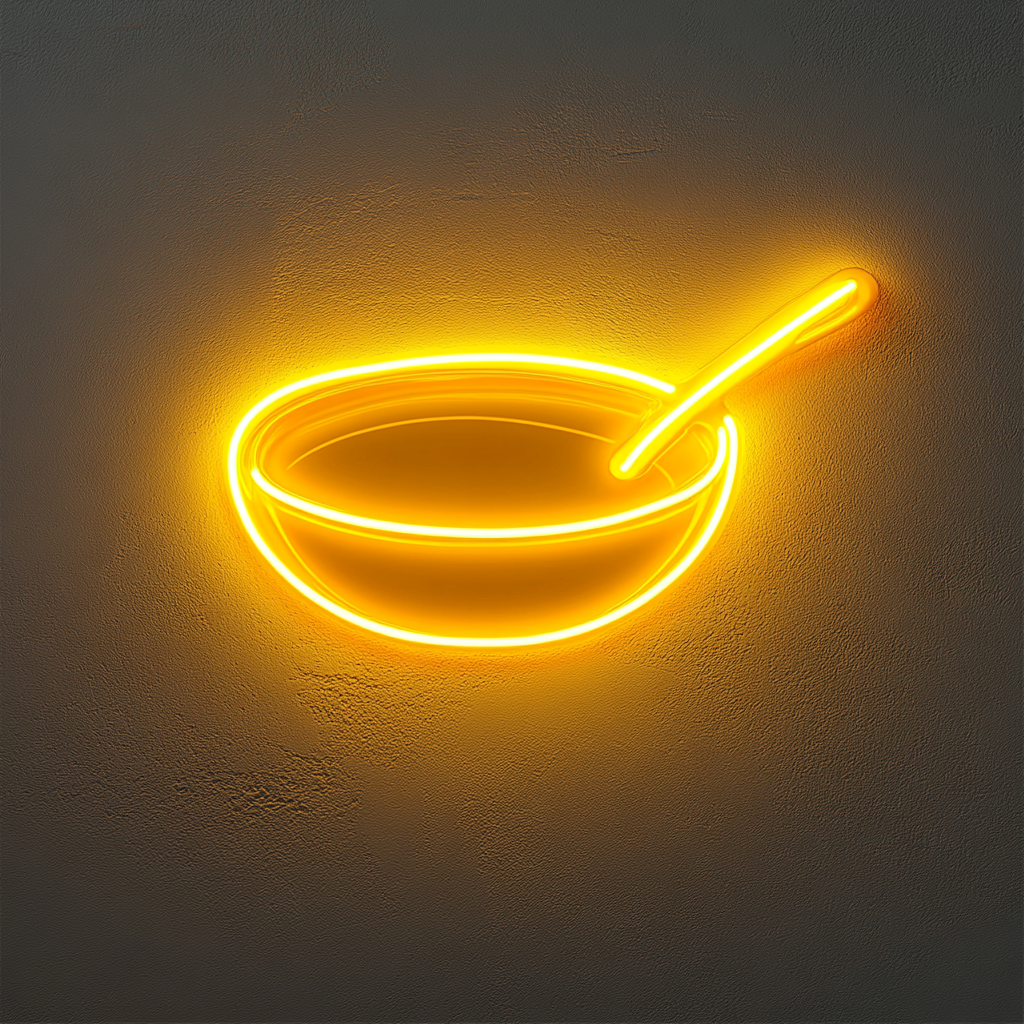 Spoonful of Soup - Yellow Neon Sign, 18 Inches