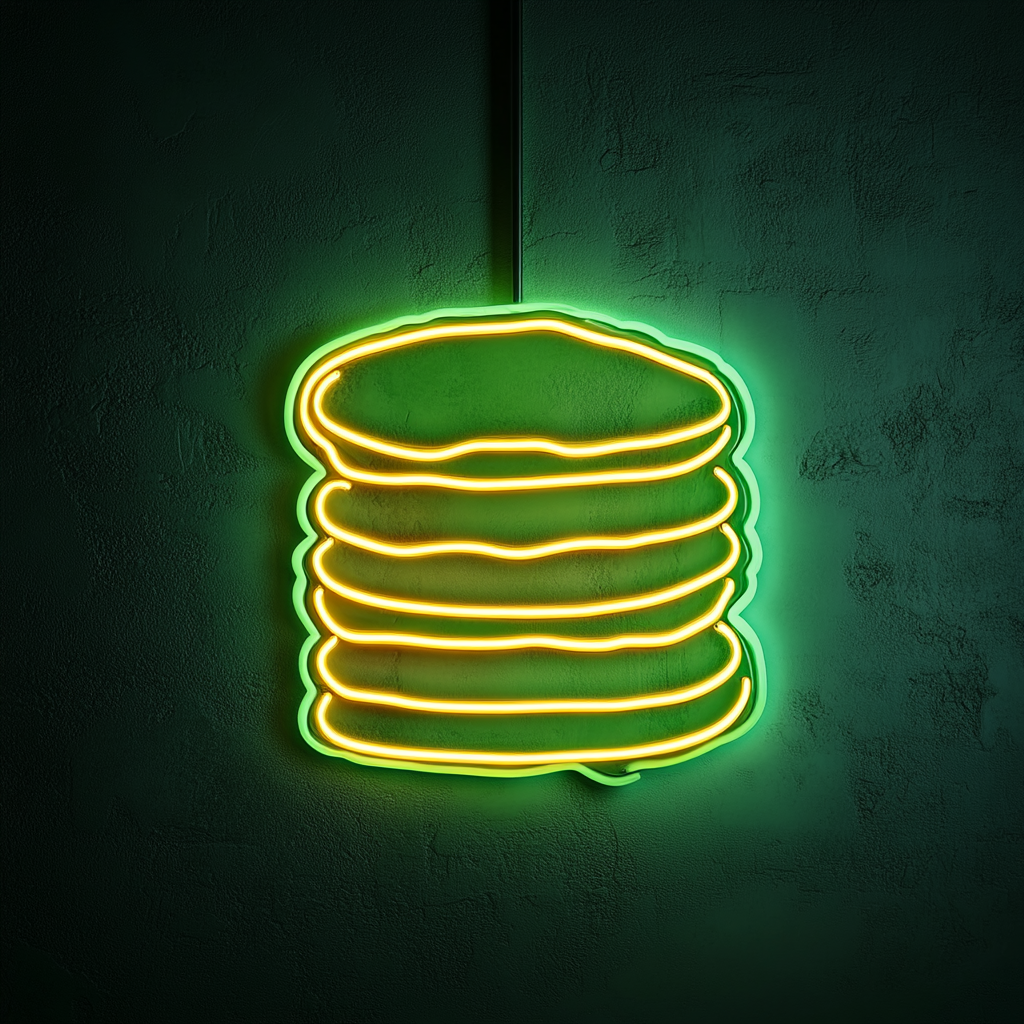 Stack of Pancakes with Syrup - Green Neon Sign, 18 Inches