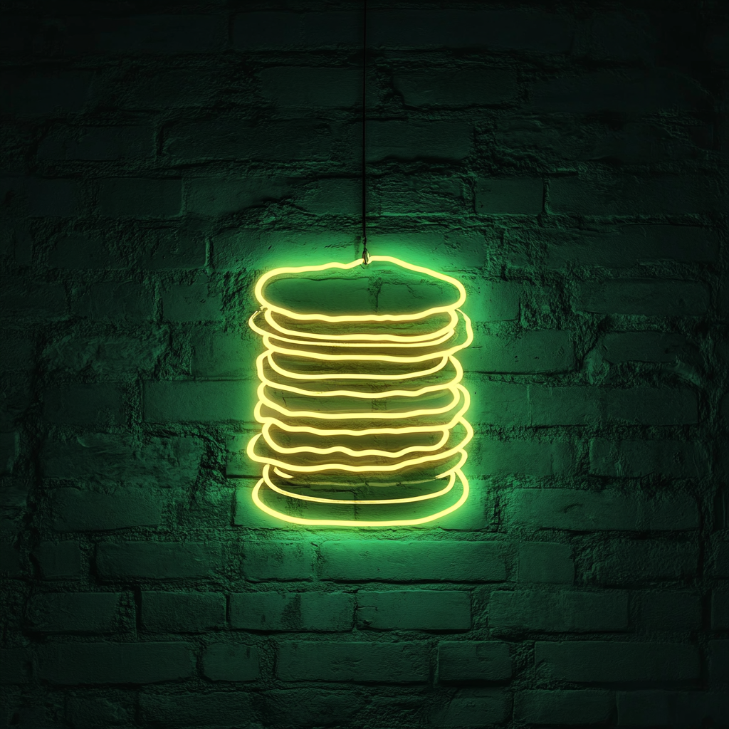 Stack of Pancakes with Syrup - Green Neon Sign, 24 Inches