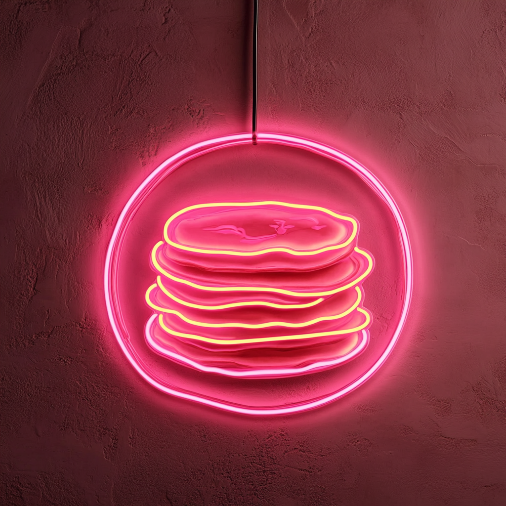 Stack of Pancakes with Syrup - Pink Neon Sign, 18 Inches