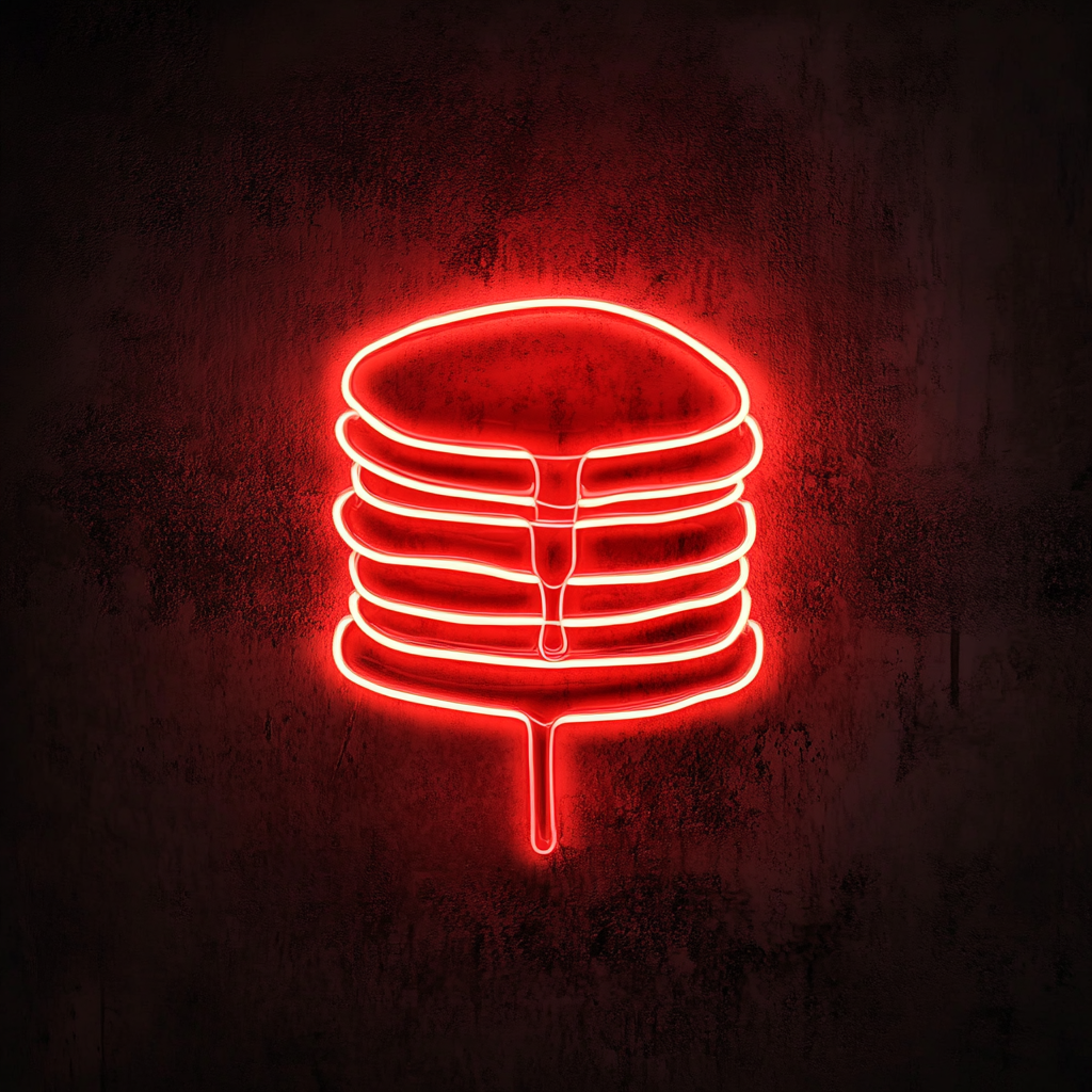 Stack of Pancakes with Syrup - Red Neon Sign, 18 Inches