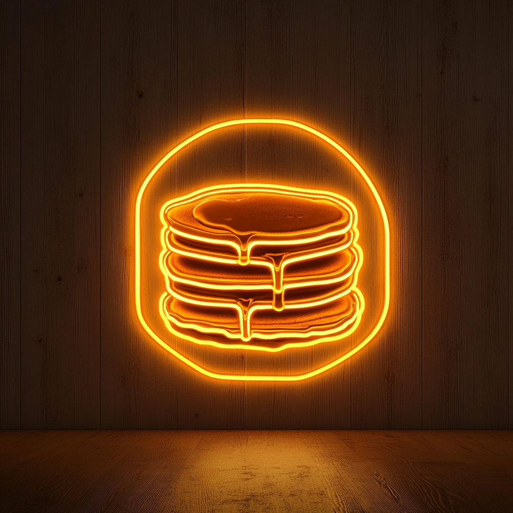 Stack of Pancakes with Syrup - Yellow Neon Sign, 18 Inches